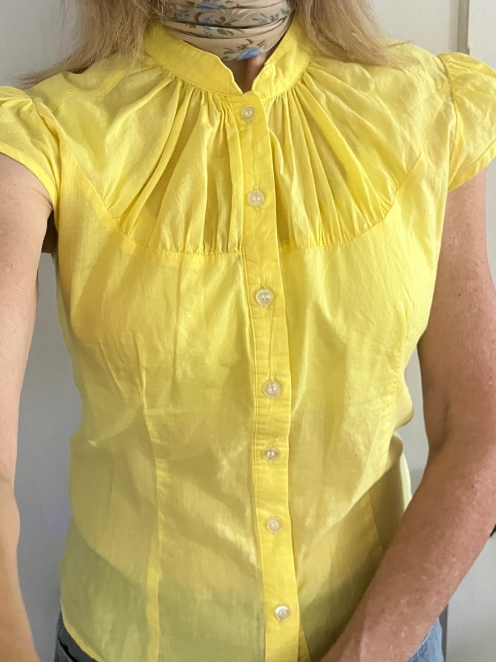 Y2K Rouched Romy Cap Sleeve Yellow Top - Medium - Picture 6 of 10